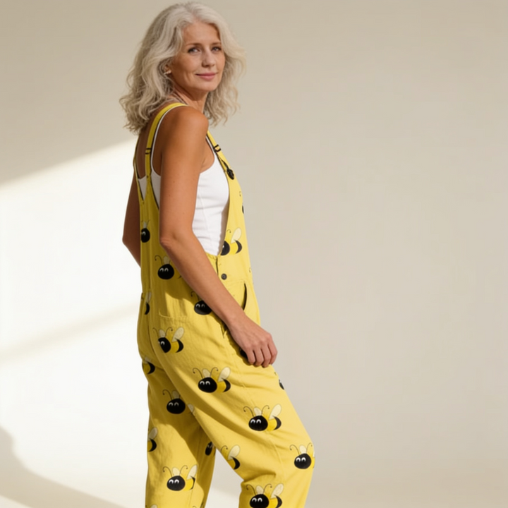 Matilde | Jardineiras Estampado Floral Mulher Perna Larga com Bolsos