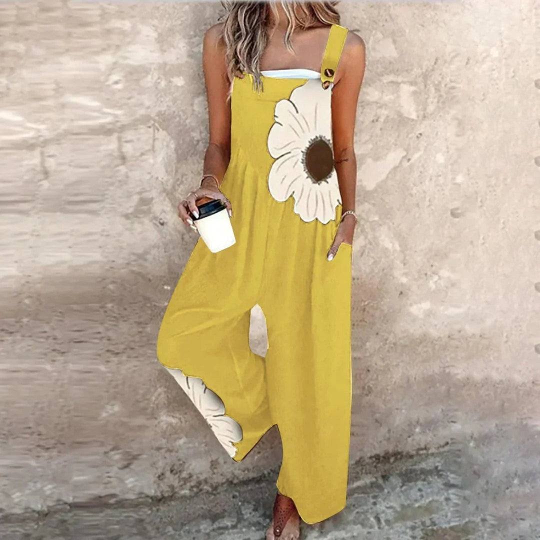 Matilde | Jardineiras Estampado Floral Mulher Perna Larga com Bolsos