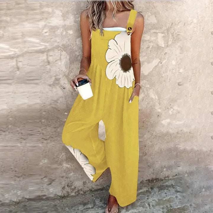Matilde | Jardineiras Estampado Floral Mulher Perna Larga com Bolsos