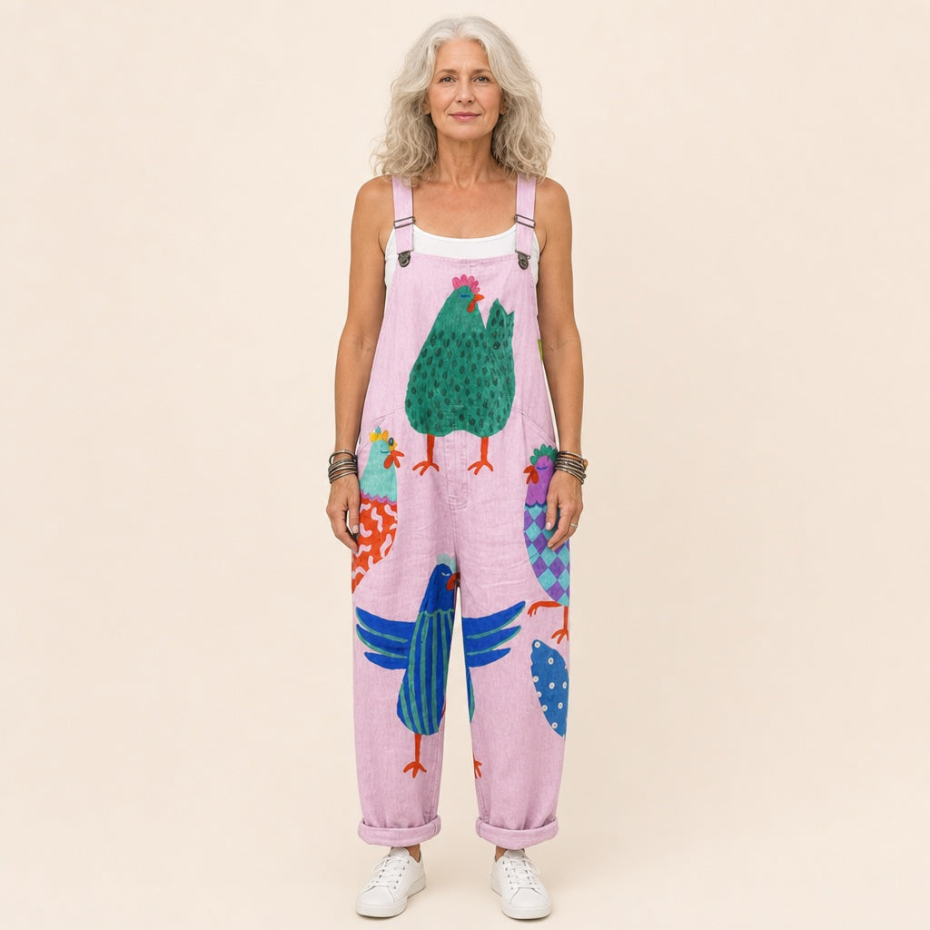 Matilde | Jardineiras Estampado Floral Mulher Perna Larga com Bolsos