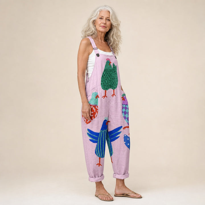 Matilde | Jardineiras Estampado Floral Mulher Perna Larga com Bolsos
