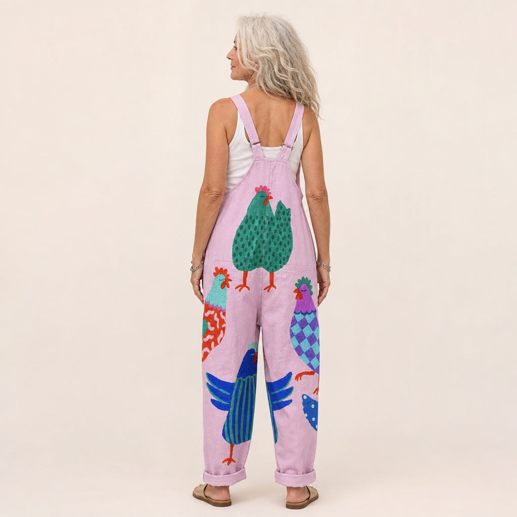 Matilde | Jardineiras Estampado Floral Mulher Perna Larga com Bolsos
