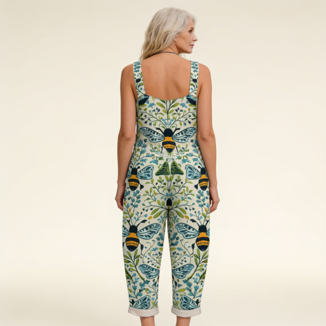 Matilde | Jardineiras Estampado Floral Mulher Perna Larga com Bolsos