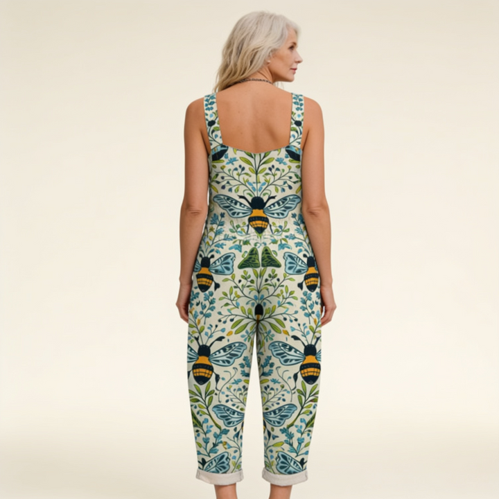 Matilde | Jardineiras Estampado Floral Mulher Perna Larga com Bolsos