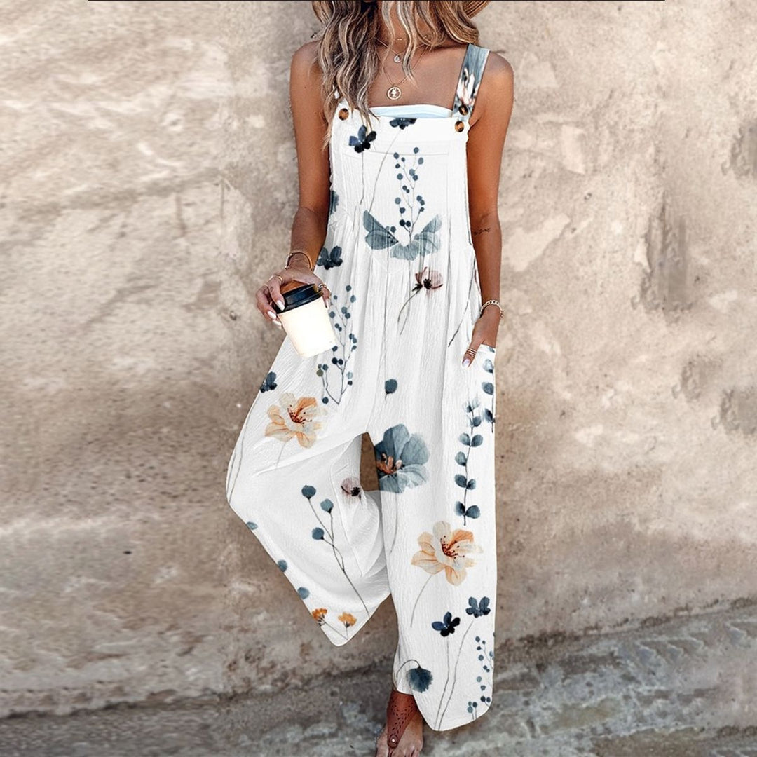 Matilde | Jardineiras Estampado Floral Mulher Perna Larga com Bolsos