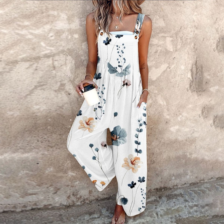 Matilde | Jardineiras Estampado Floral Mulher Perna Larga com Bolsos