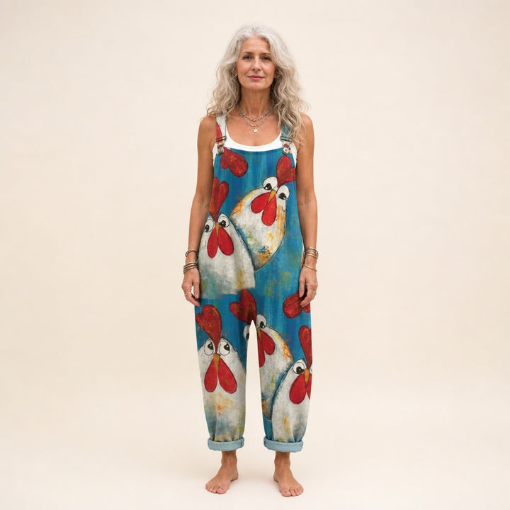 Matilde | Jardineiras Estampado Floral Mulher Perna Larga com Bolsos