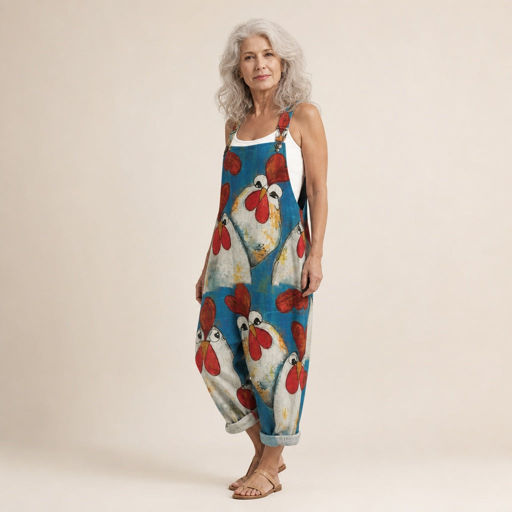 Matilde | Jardineiras Estampado Floral Mulher Perna Larga com Bolsos