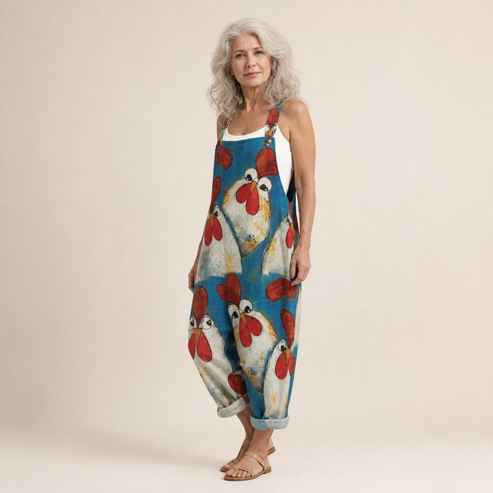 Matilde | Jardineiras Estampado Floral Mulher Perna Larga com Bolsos