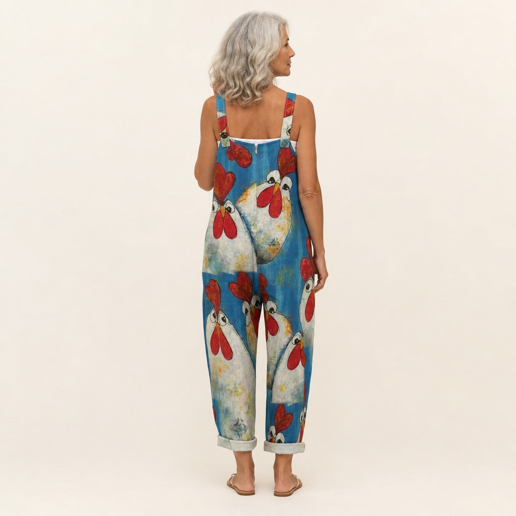 Matilde | Jardineiras Estampado Floral Mulher Perna Larga com Bolsos