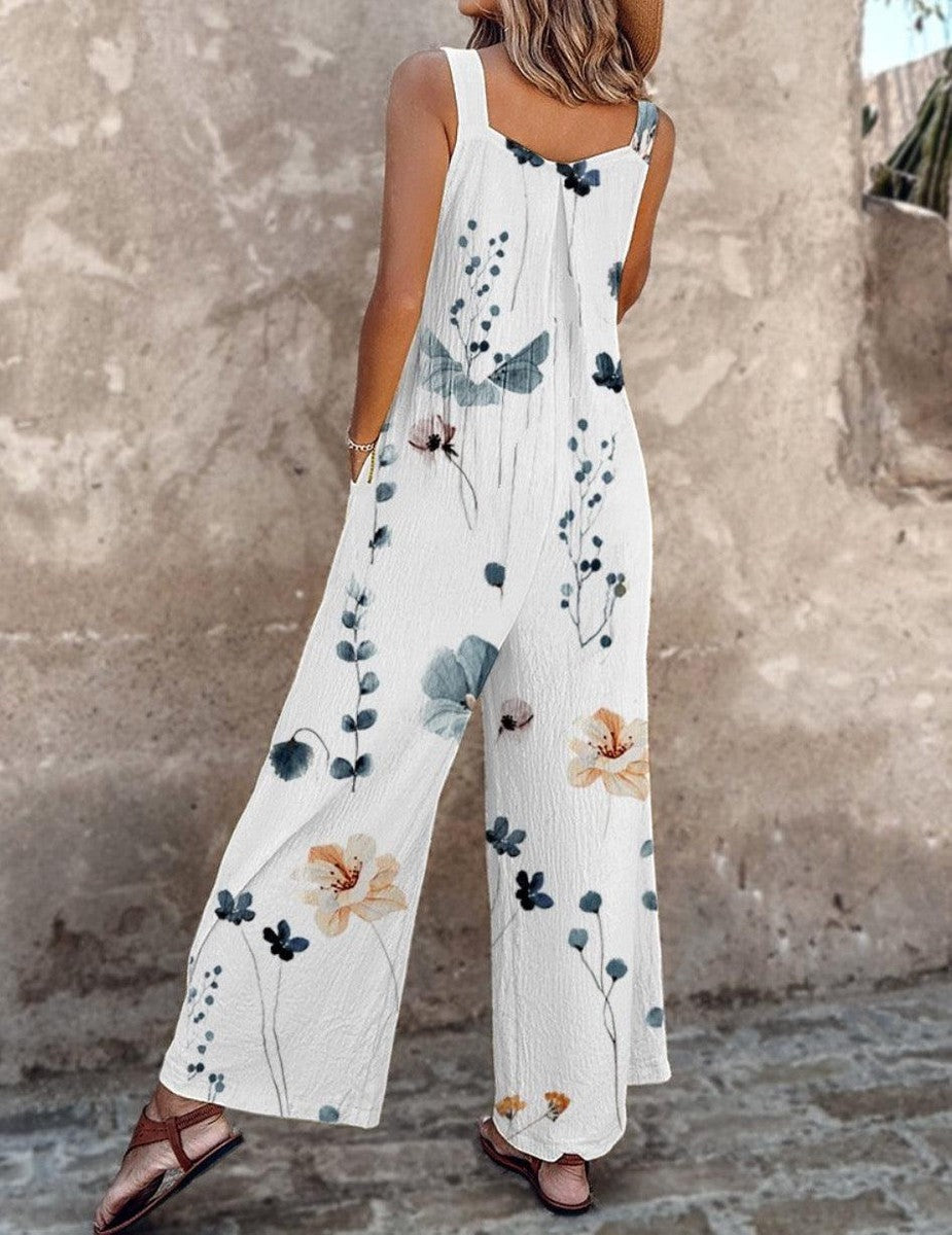 Matilde | Jardineiras Estampado Floral Mulher Perna Larga com Bolsos