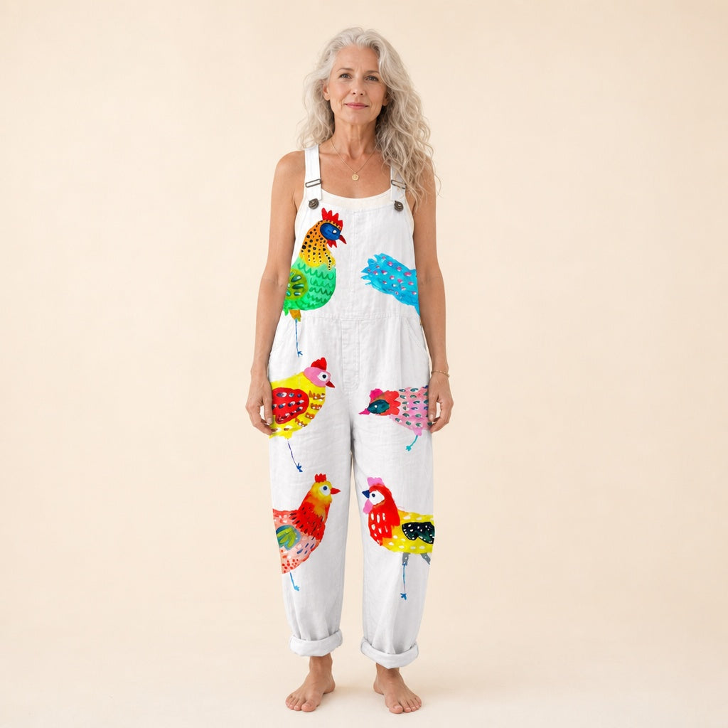 Matilde | Jardineiras Estampado Floral Mulher Perna Larga com Bolsos