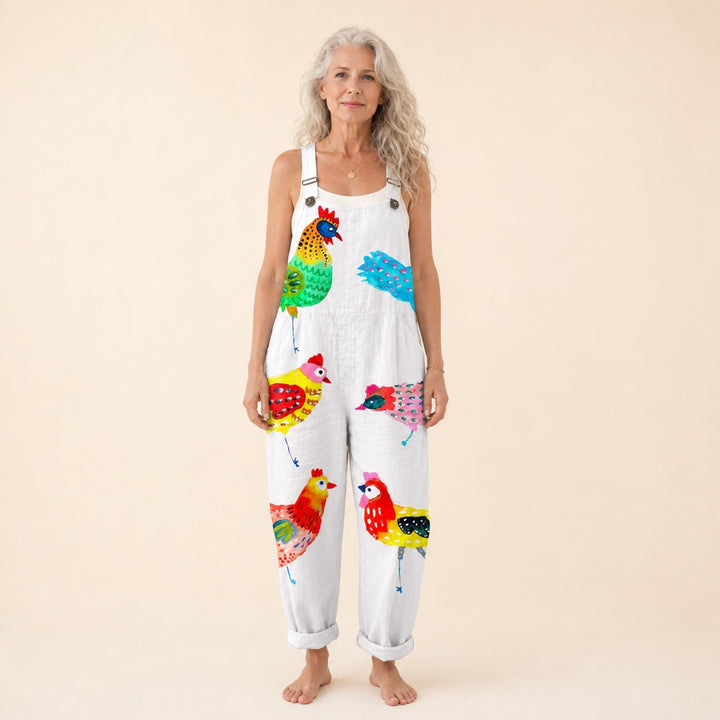 Matilde | Jardineiras Estampado Floral Mulher Perna Larga com Bolsos