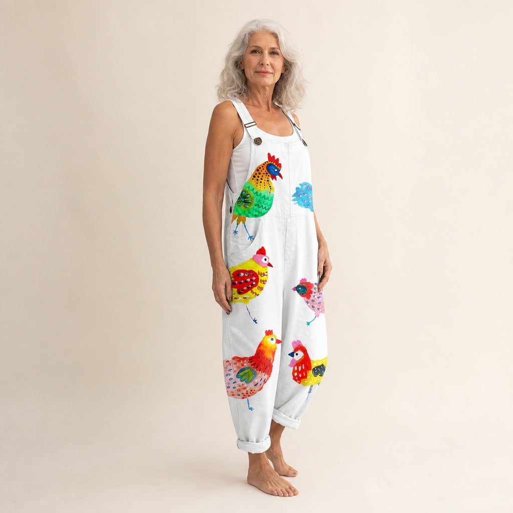 Matilde | Jardineiras Estampado Floral Mulher Perna Larga com Bolsos