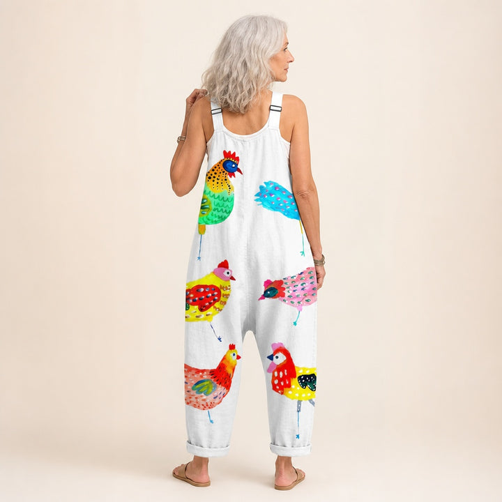 Matilde | Jardineiras Estampado Floral Mulher Perna Larga com Bolsos