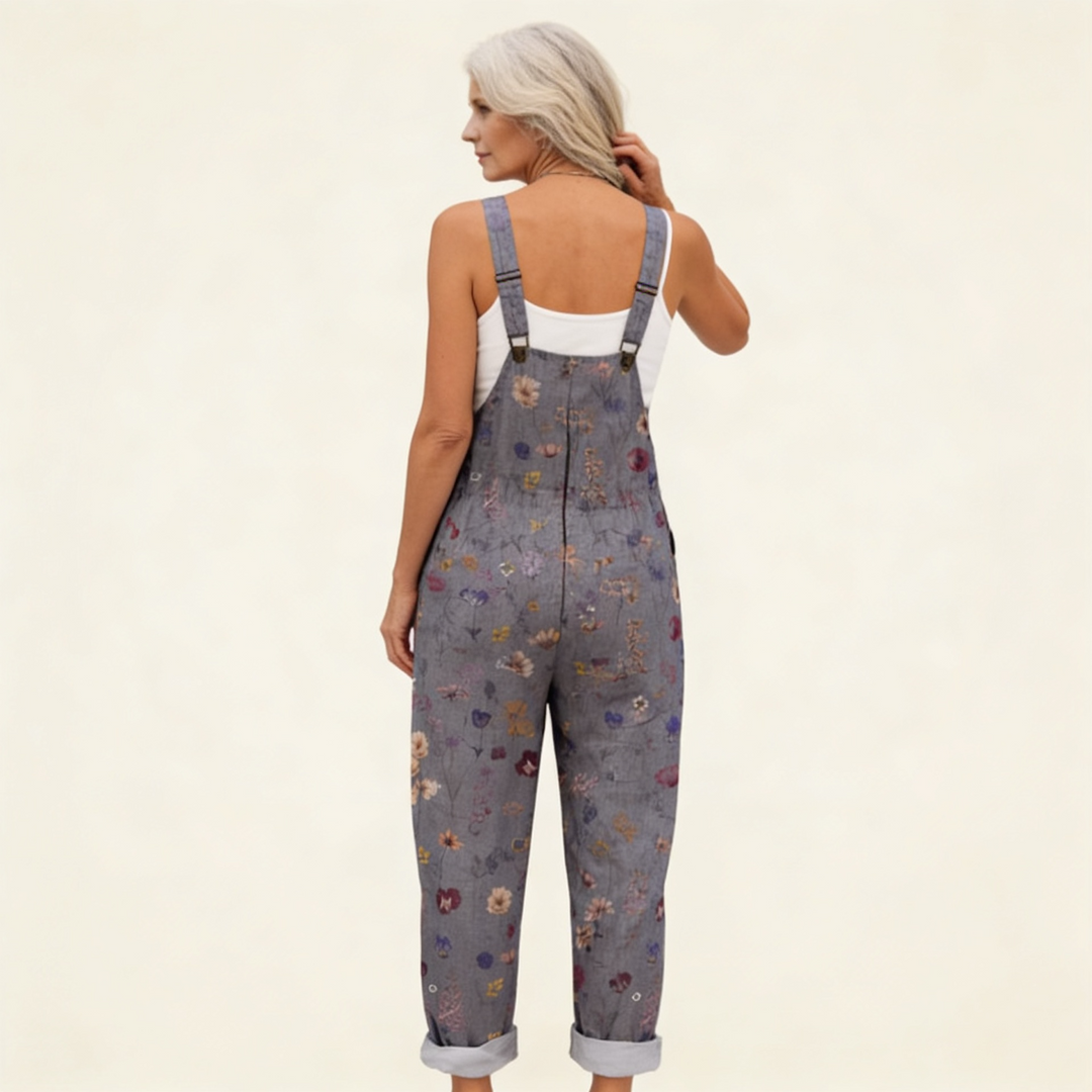 Matilde | Jardineiras Estampado Floral Mulher Perna Larga com Bolsos