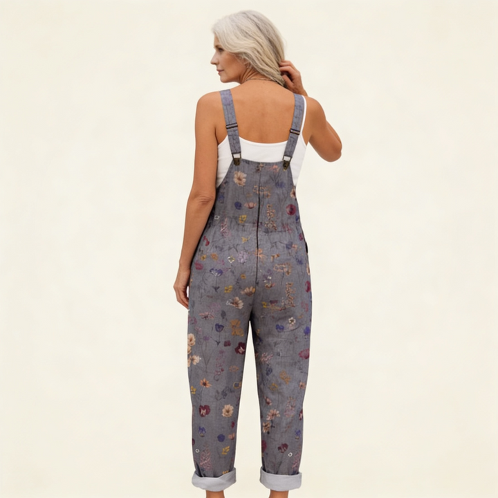Matilde | Jardineiras Estampado Floral Mulher Perna Larga com Bolsos