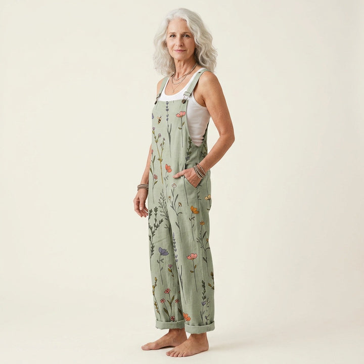 Matilde | Jardineiras Estampado Floral Mulher Perna Larga com Bolsos