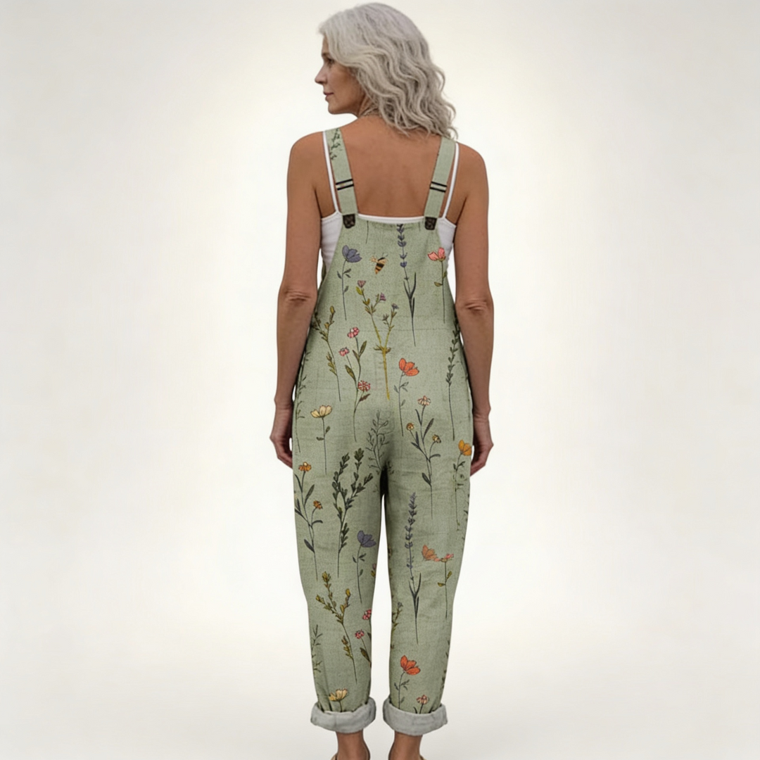 Matilde | Jardineiras Estampado Floral Mulher Perna Larga com Bolsos