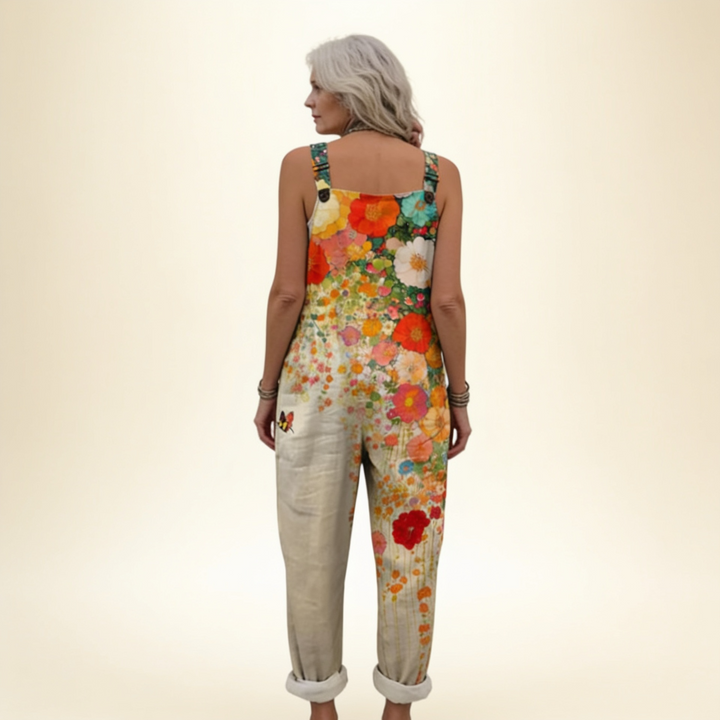 Matilde | Jardineiras Estampado Floral Mulher Perna Larga com Bolsos