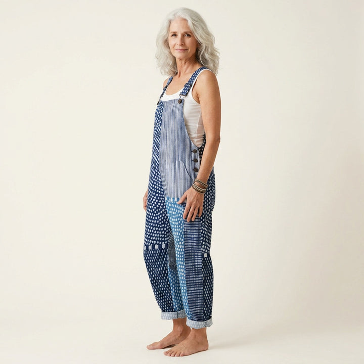 Matilde | Jardineiras Estampado Floral Mulher Perna Larga com Bolsos