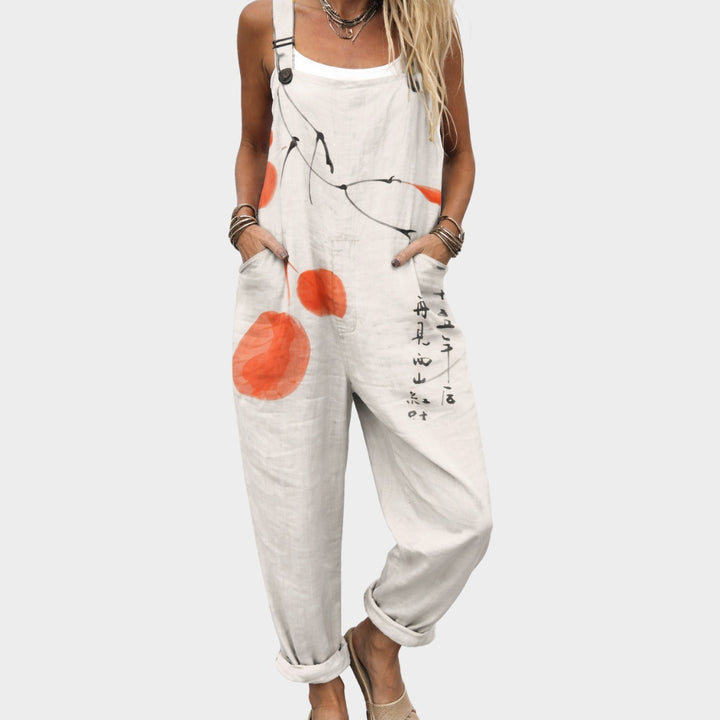Matilde | Jardineiras Estampado Floral Mulher Perna Larga com Bolsos