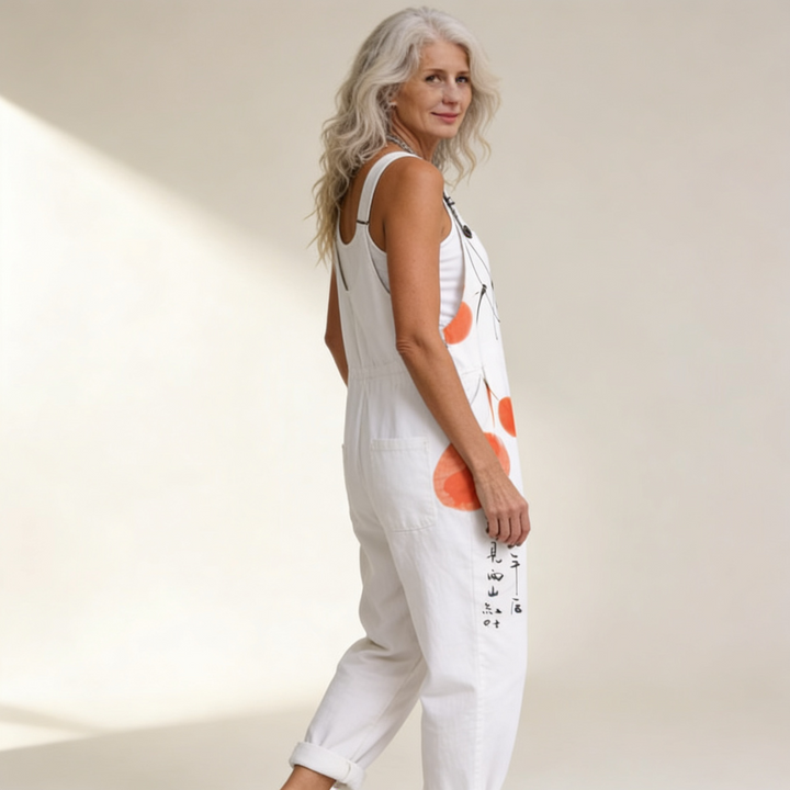Matilde | Jardineiras Estampado Floral Mulher Perna Larga com Bolsos