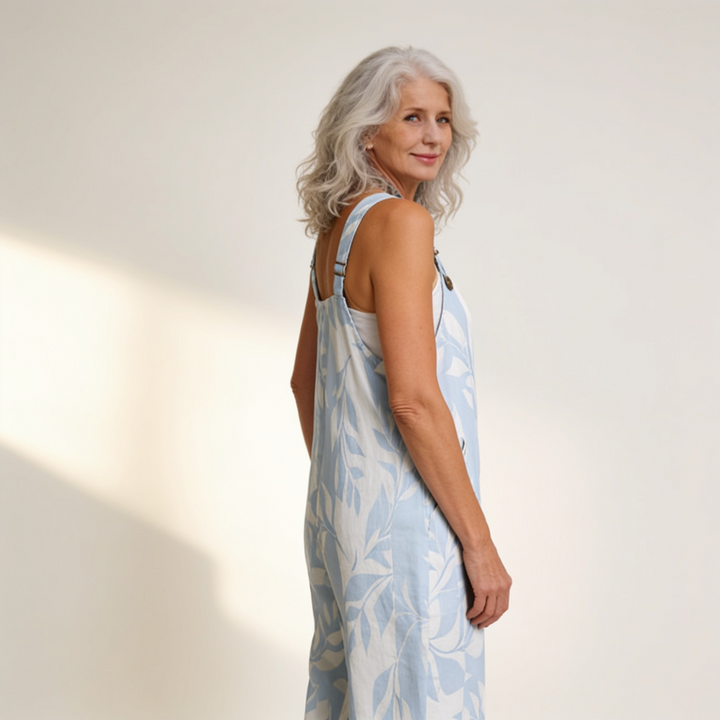 Matilde | Jardineiras Estampado Floral Mulher Perna Larga com Bolsos