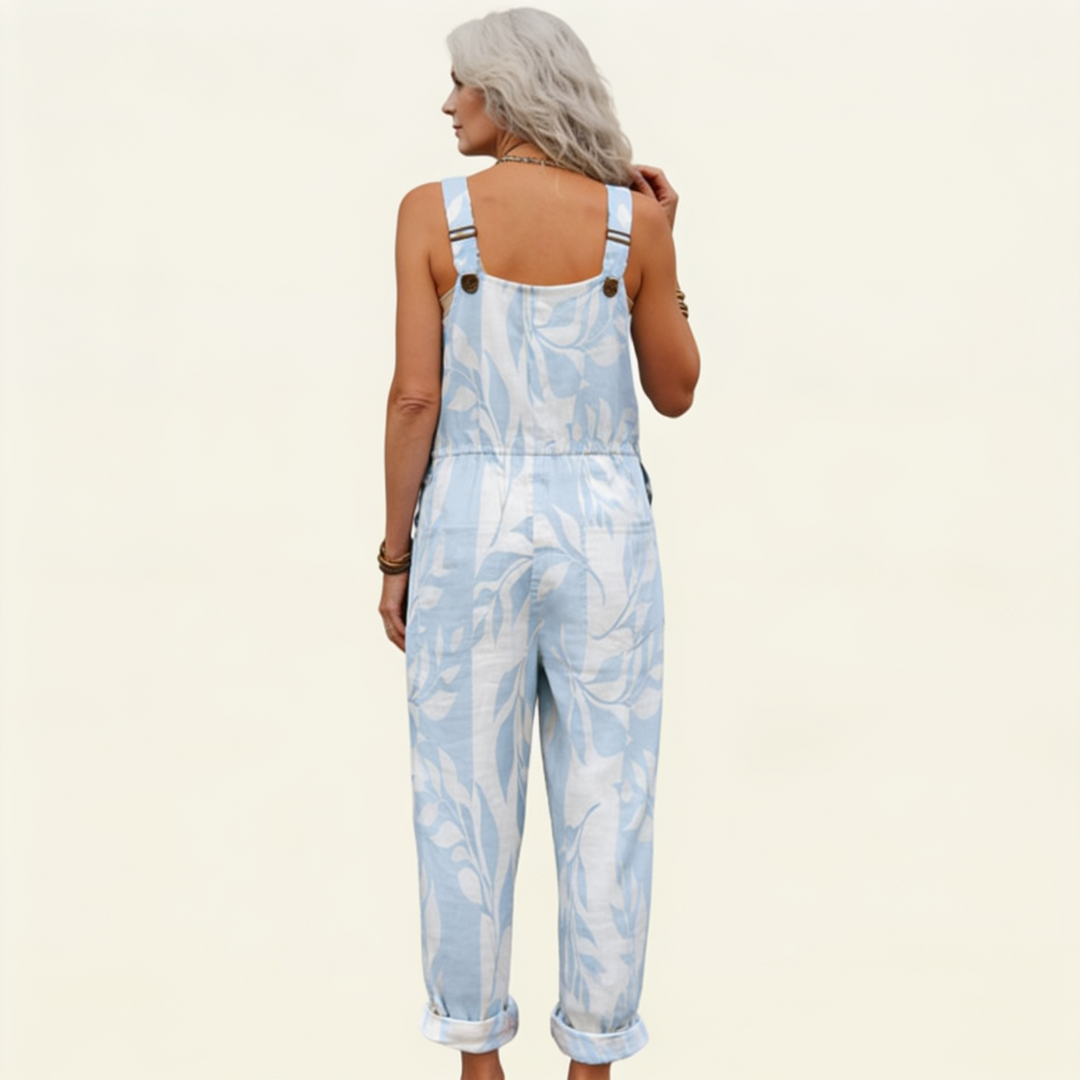 Matilde | Jardineiras Estampado Floral Mulher Perna Larga com Bolsos