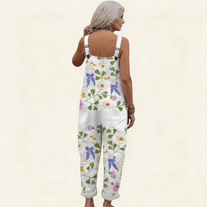 Matilde | Jardineiras Estampado Floral Mulher Perna Larga com Bolsos