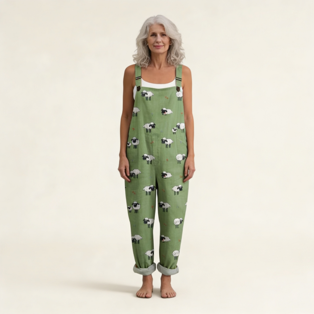 Matilde | Jardineiras Estampado Floral Mulher Perna Larga com Bolsos