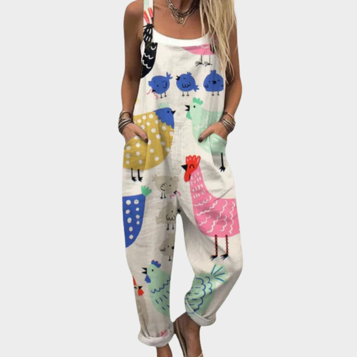 Matilde | Jardineiras Estampado Floral Mulher Perna Larga com Bolsos
