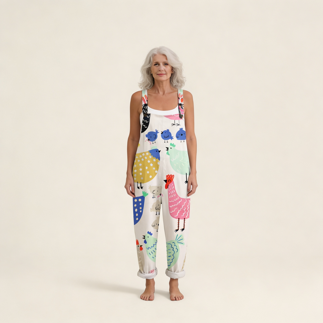 Matilde | Jardineiras Estampado Floral Mulher Perna Larga com Bolsos