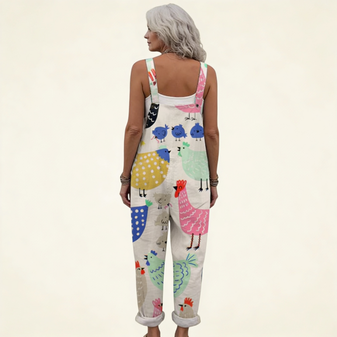 Matilde | Jardineiras Estampado Floral Mulher Perna Larga com Bolsos
