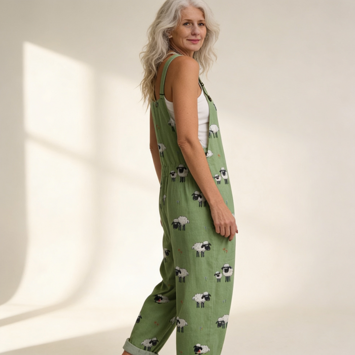 Matilde | Jardineiras Estampado Floral Mulher Perna Larga com Bolsos
