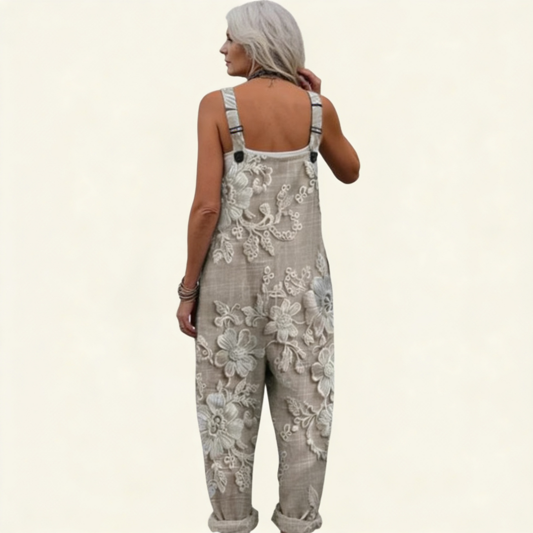 Matilde | Jardineiras Estampado Floral Mulher Perna Larga com Bolsos