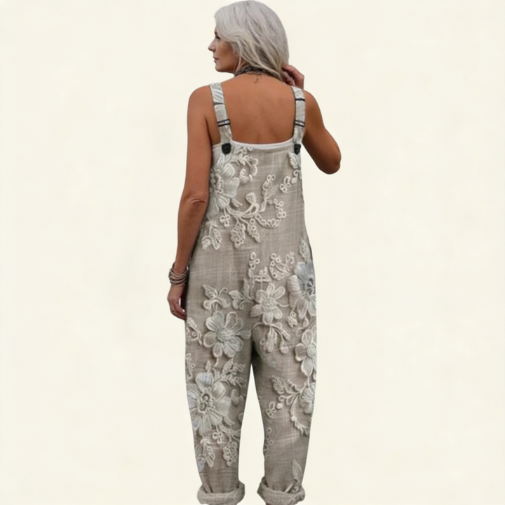 Matilde | Jardineiras Estampado Floral Mulher Perna Larga com Bolsos