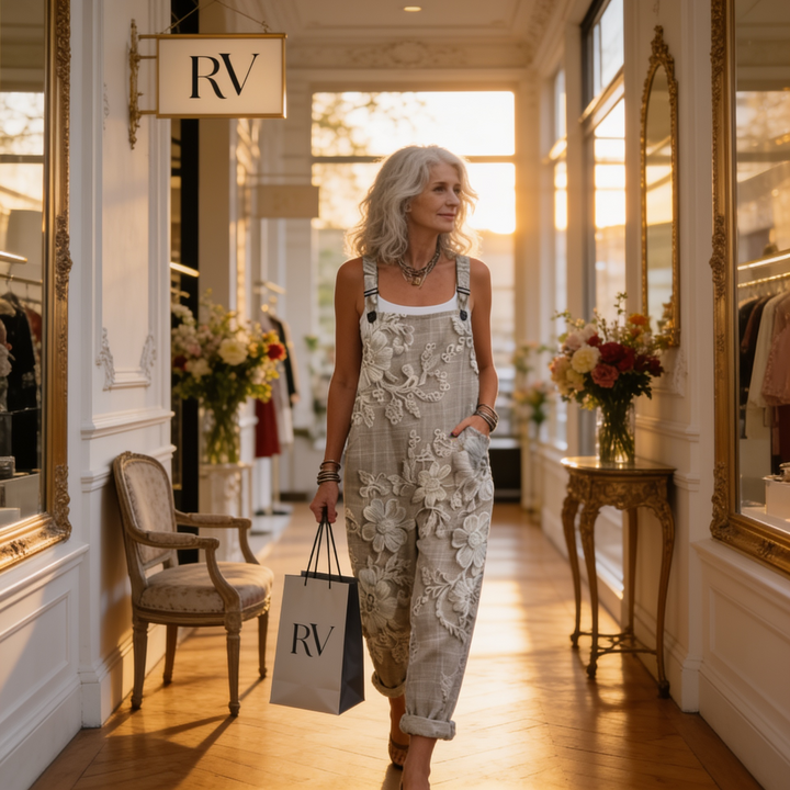 Matilde | Jardineiras Estampado Floral Mulher Perna Larga com Bolsos