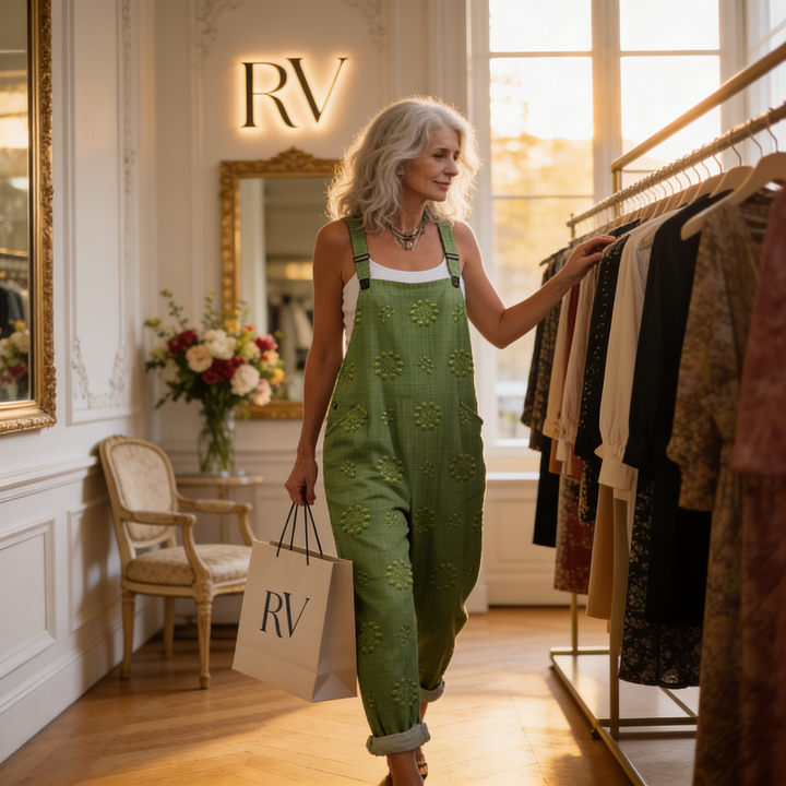 Matilde | Jardineiras Estampado Floral Mulher Perna Larga com Bolsos