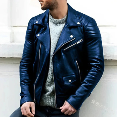 Miguel | Casaco de Couro Biker Homem com Fecho Diagonal