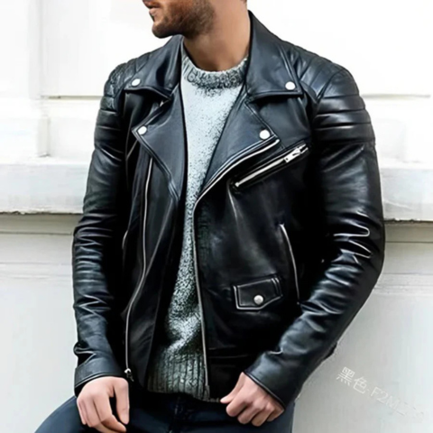 Miguel | Casaco de Couro Biker Homem com Fecho Diagonal