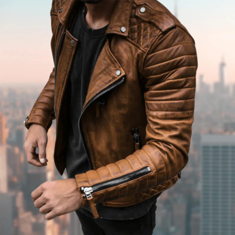 Miguel | Casaco de Couro Biker Homem com Fecho Diagonal