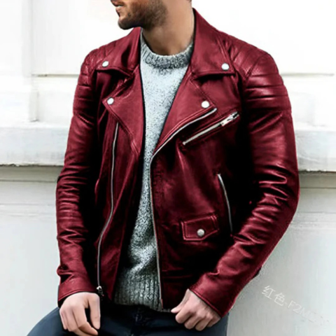 Miguel | Casaco de Couro Biker Homem com Fecho Diagonal