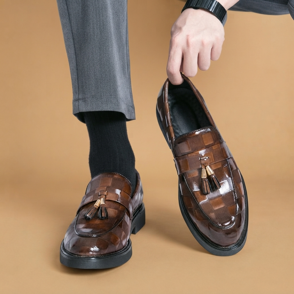 Mocassins de Couro com Borlas Homem Sola Robusta