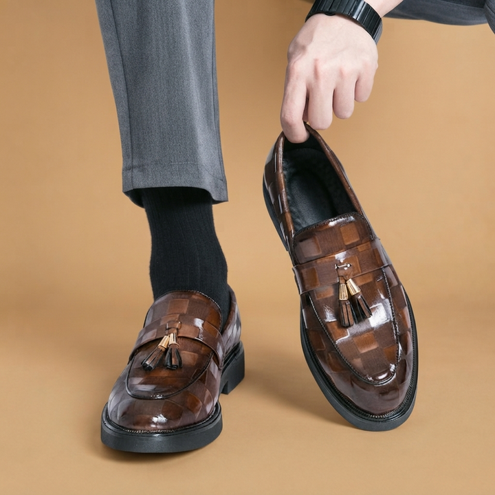 Mocassins de Couro com Borlas Homem Sola Robusta