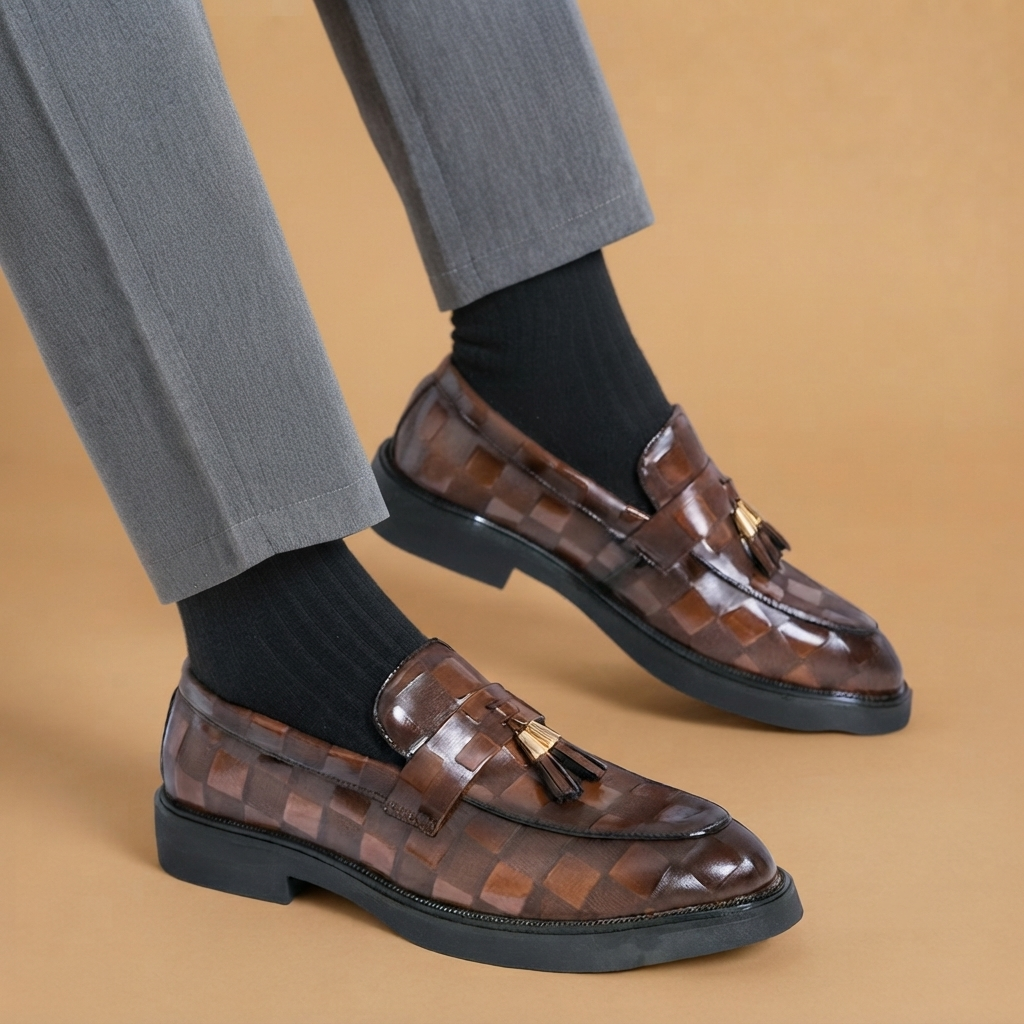 Mocassins de Couro com Borlas Homem Sola Robusta
