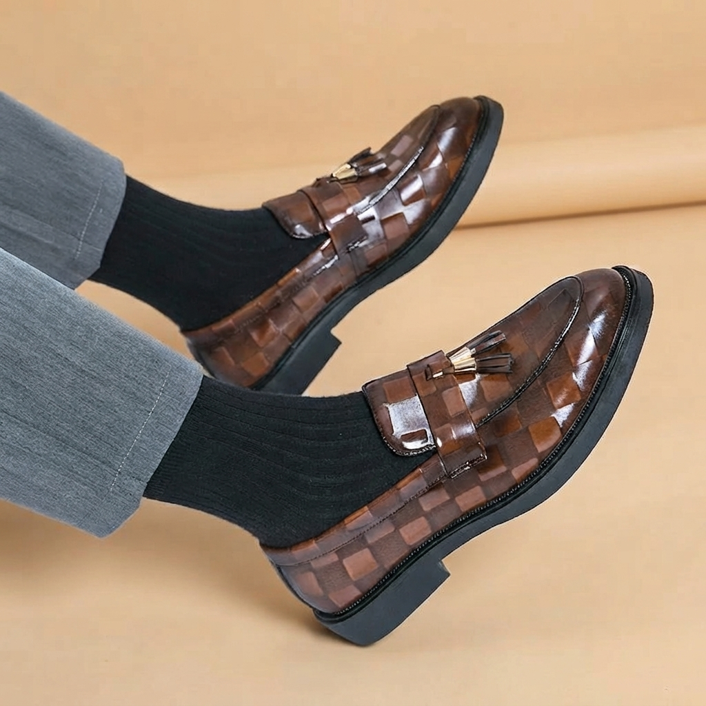 Mocassins de Couro com Borlas Homem Sola Robusta