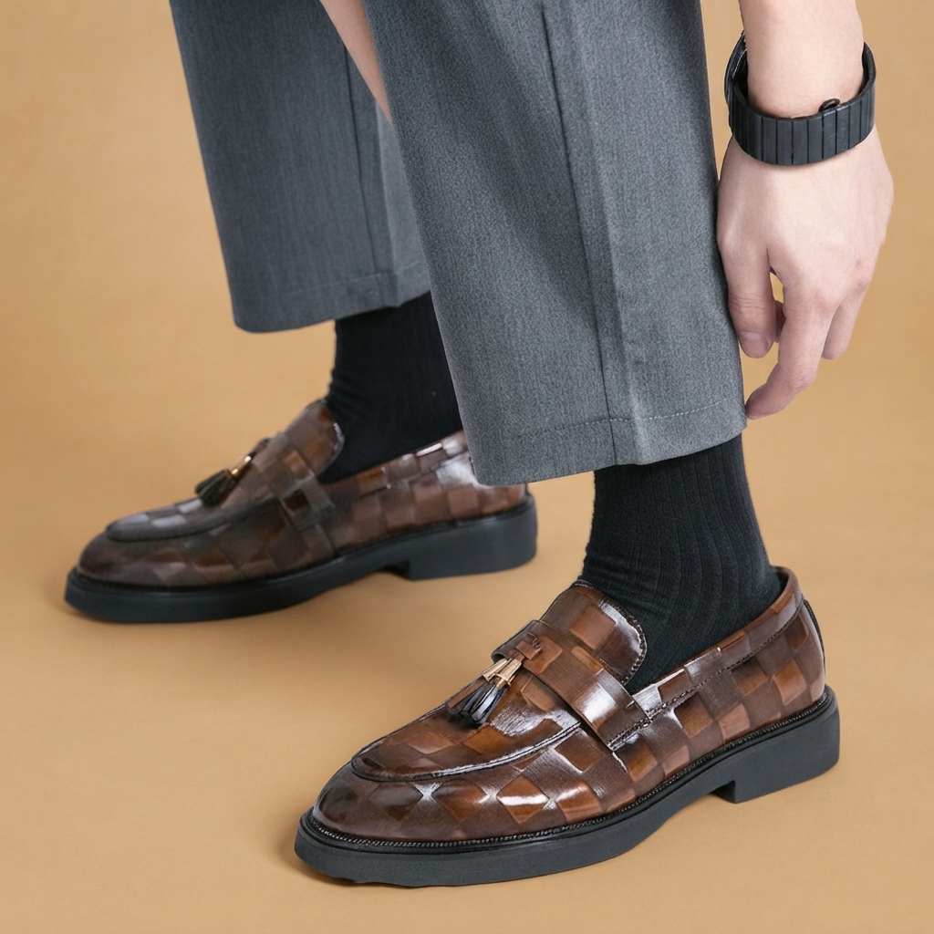 Mocassins de Couro com Borlas Homem Sola Robusta