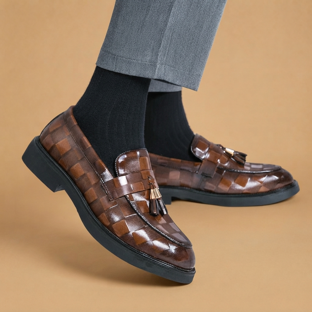 Mocassins de Couro com Borlas Homem Sola Robusta