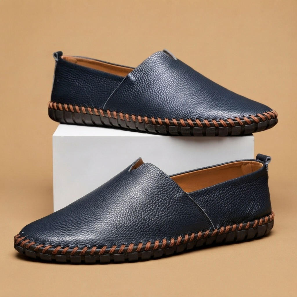 Mocassins de Couro Cosidos à Mão Homem Slip-On